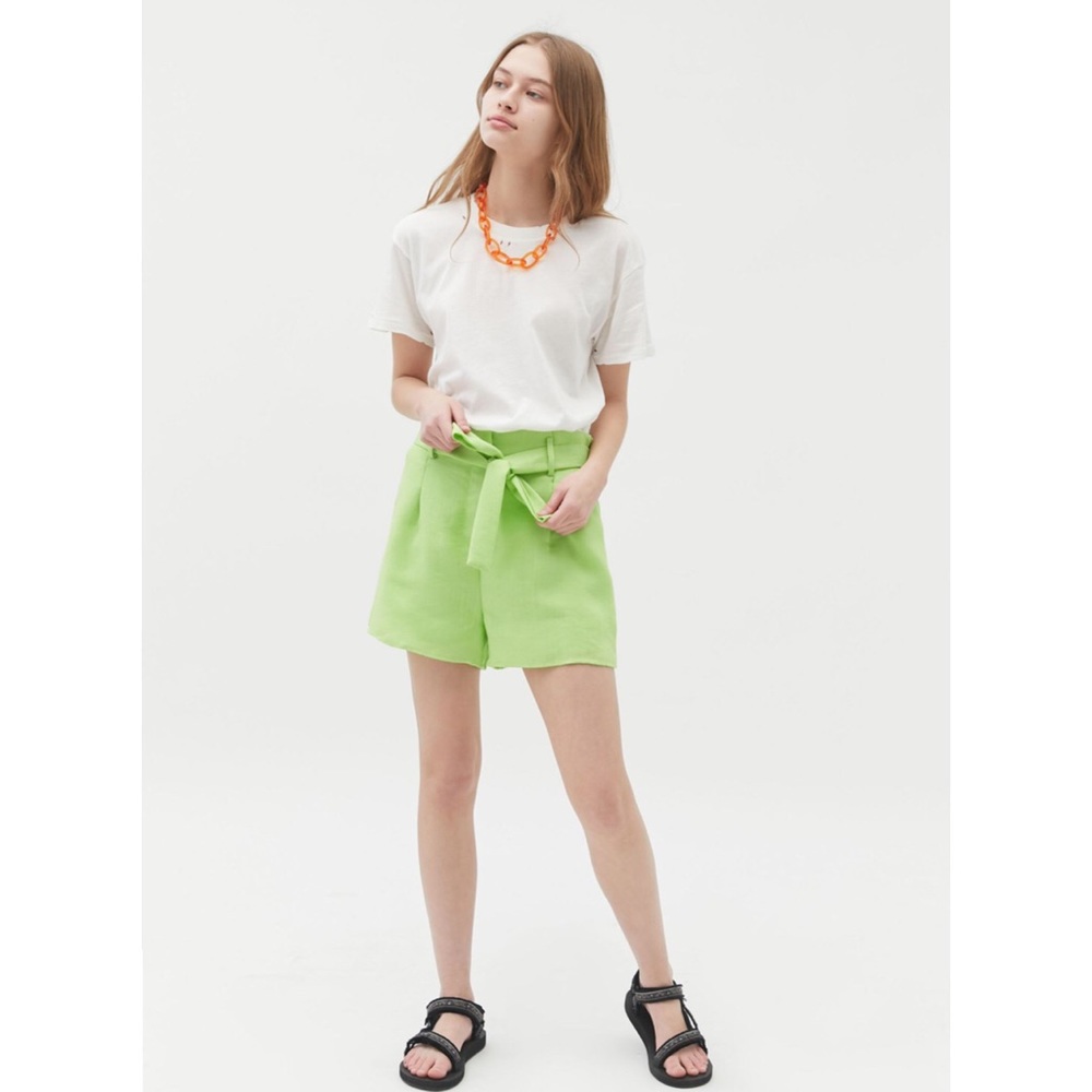 J.O.A. Linen Paperbag Shorts - Lime Green